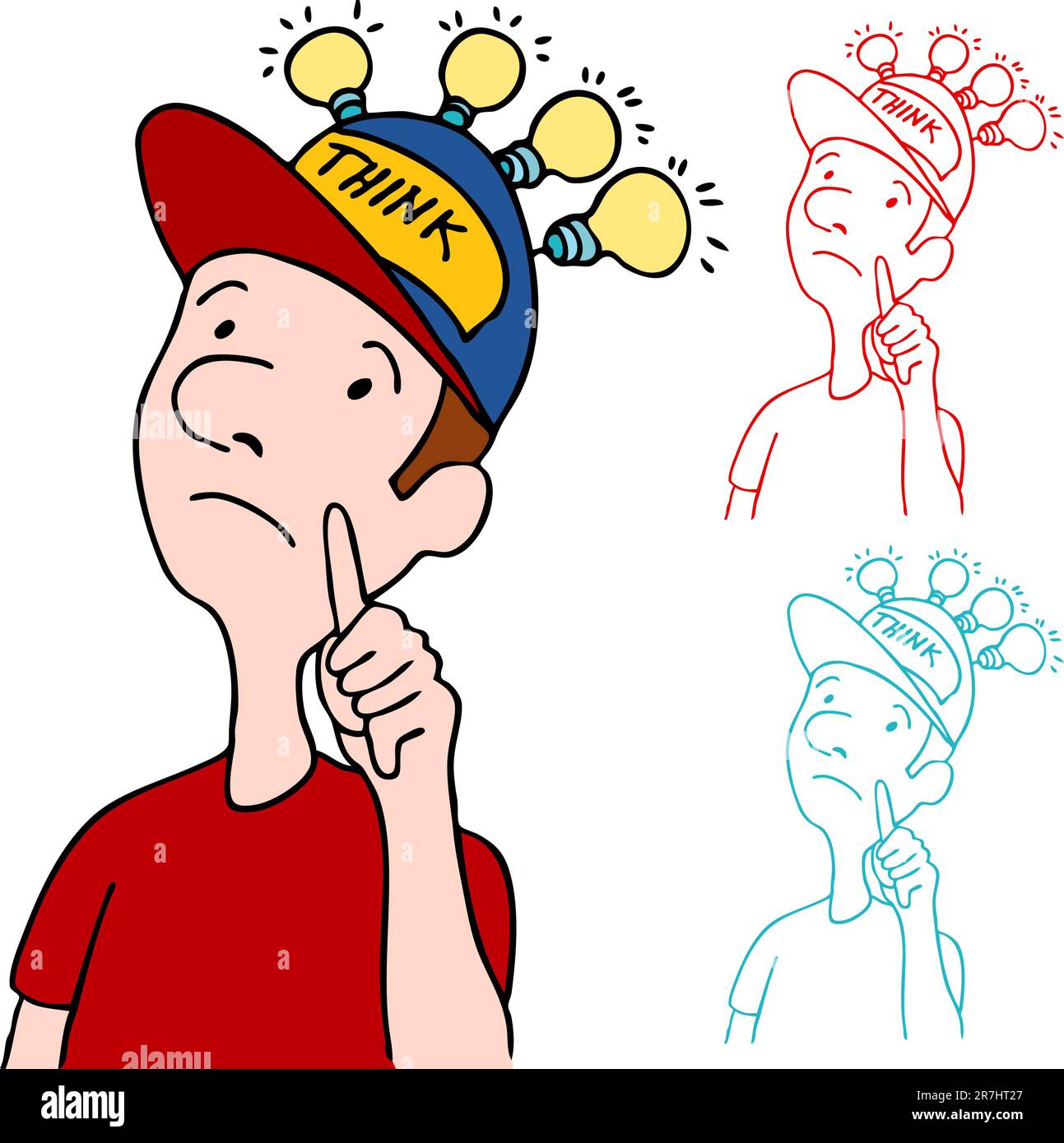 An image of a man wearing his thinking cap. Stock Vector