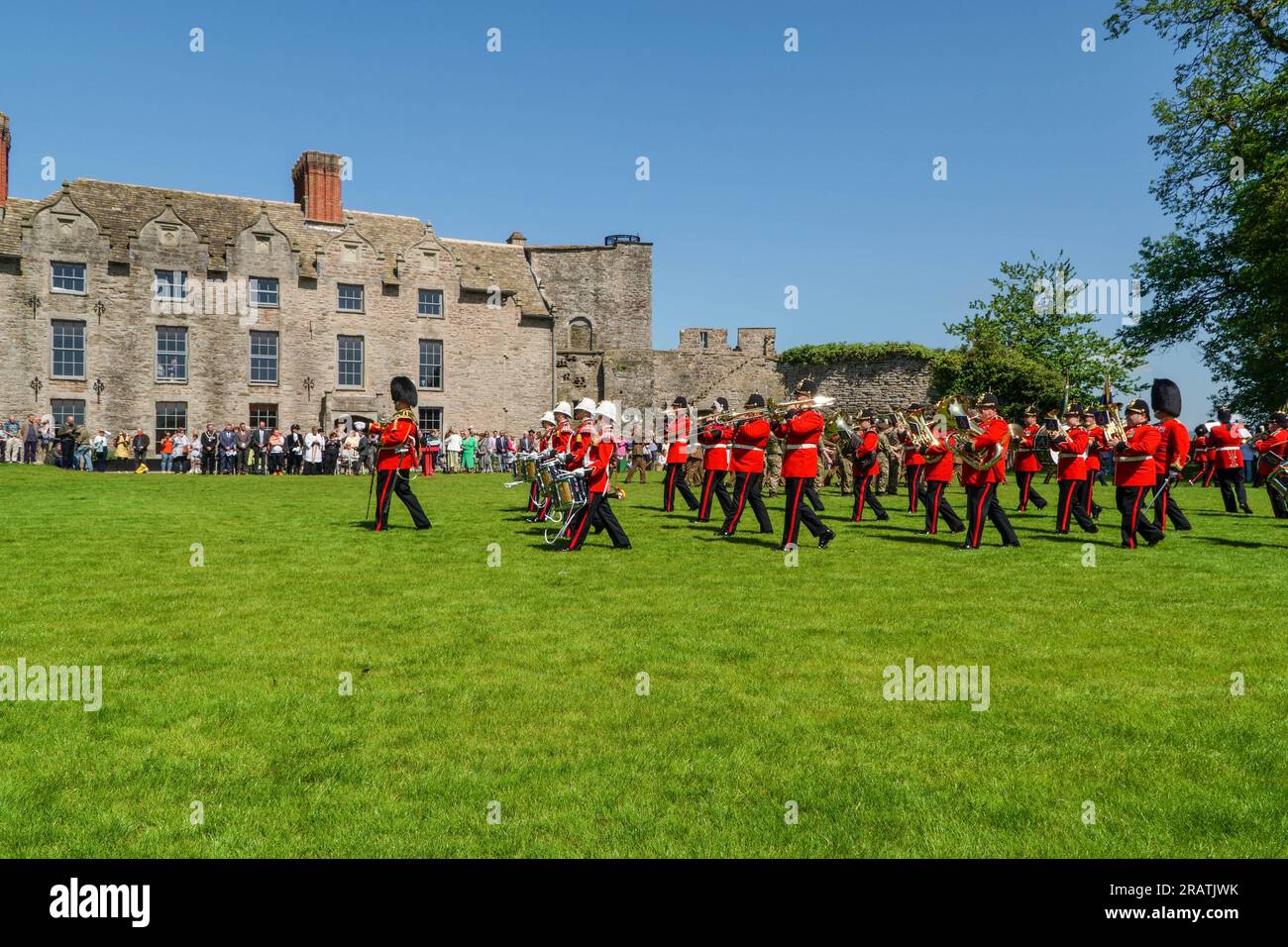 Royal Welsh Military Band, veterans and cadets celebrate the reaffirmation for their Freedom of the County in the grounds of Hay Castle Powys Wales UK Stock Photo