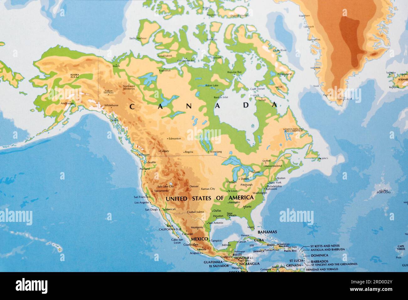 world map of north america continent with united states of america, canada and mexico with all border lines Stock Photo