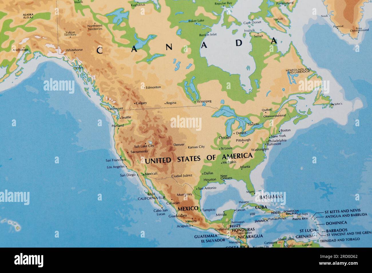 world map of north america continent with united states of america, canada and mexico with all border lines Stock Photo