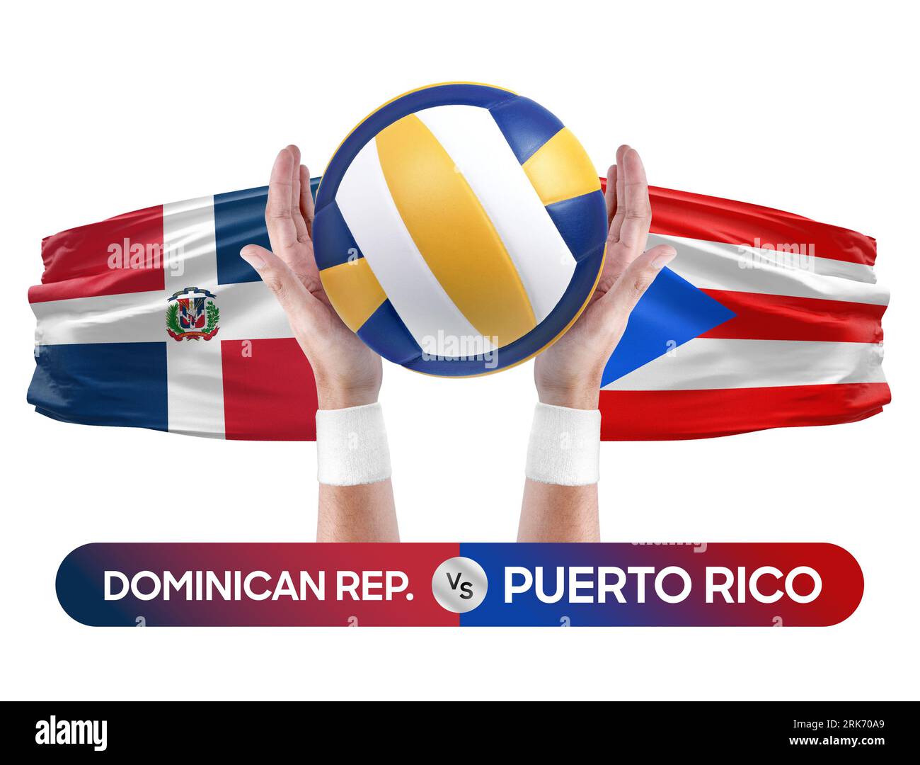 Dominican Republic vs Puerto Rico national teams volleyball volley ball match competition concept. Stock Photo