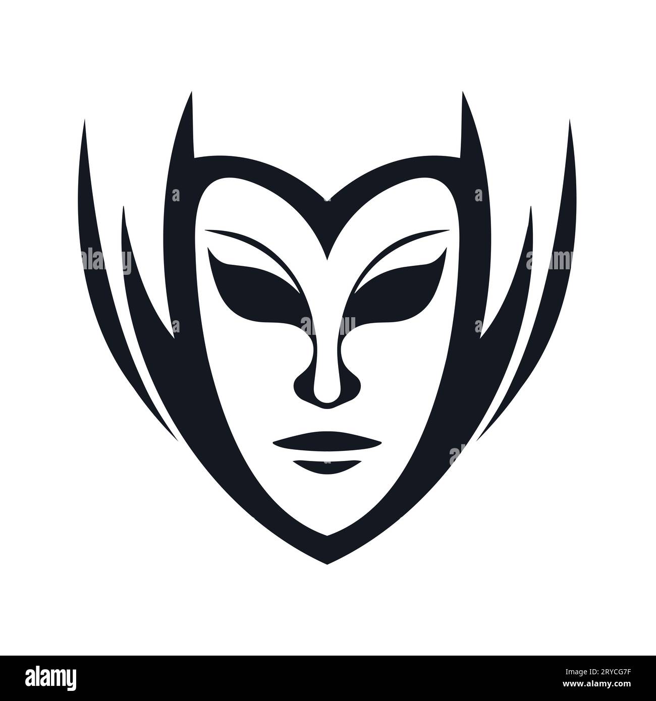 Mask for face character logo. Silhouette mask on white background Stock ...