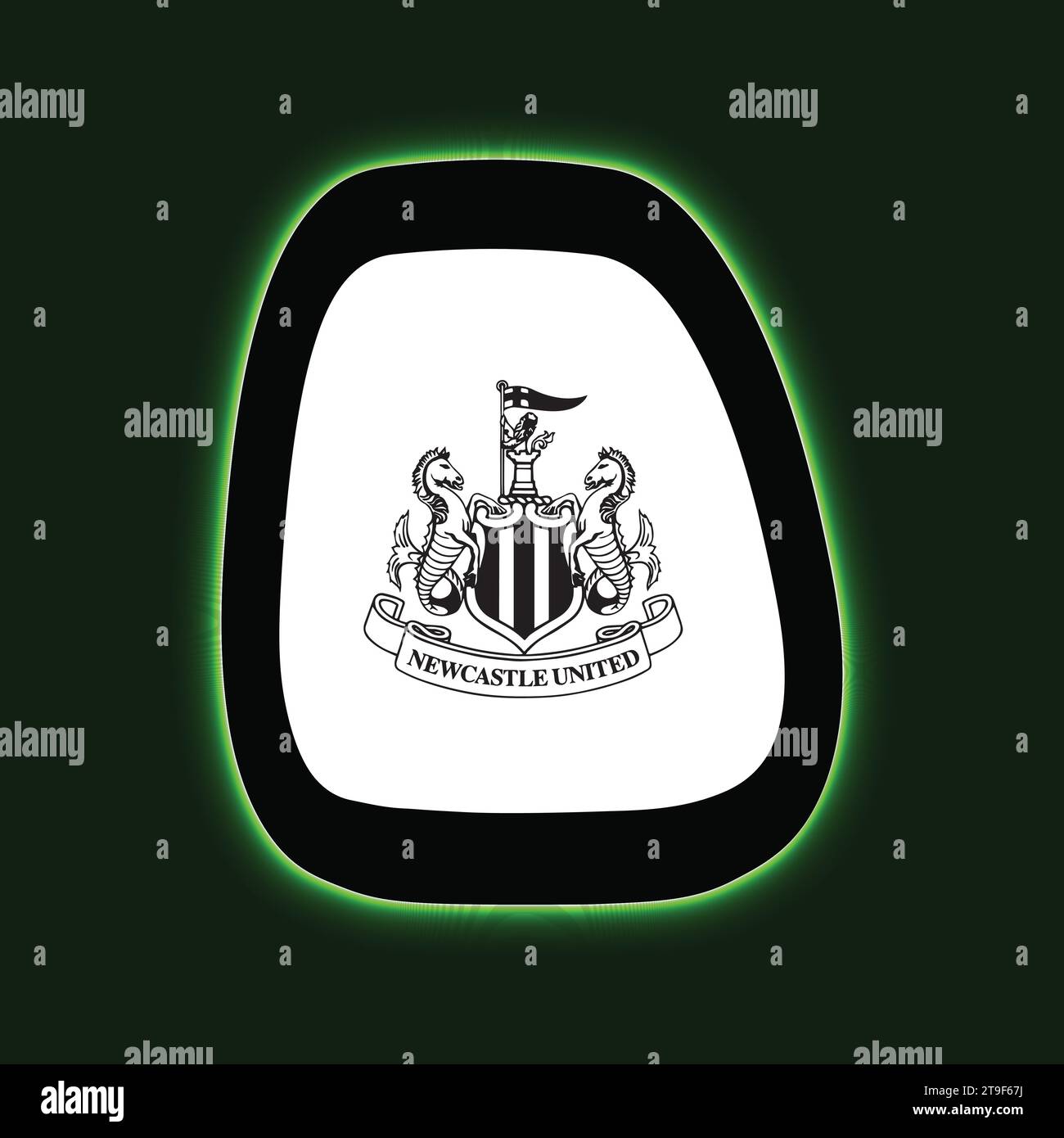 Newcastle United FC Logo Neon Light Board View Green Background,English professional football club Vector Illustration Abstract Editable image Stock Vector