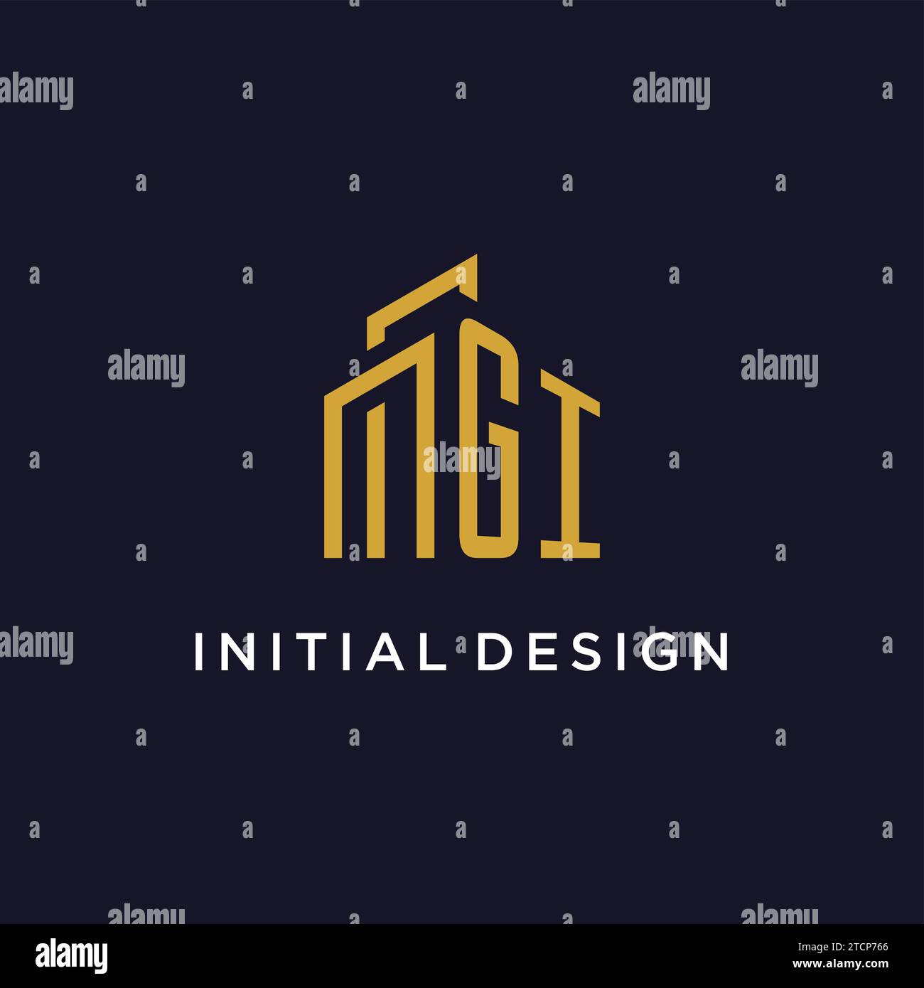 GI initial monogram with building logo design vector graphic Stock Vector