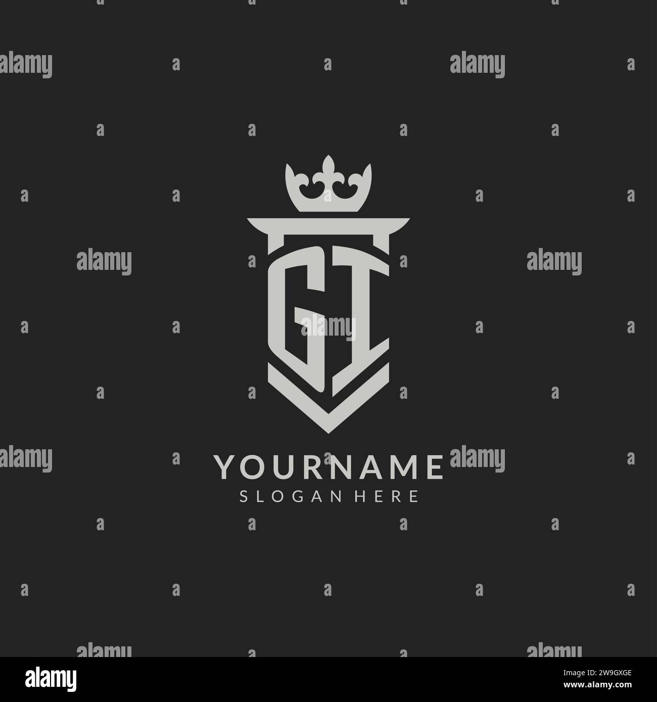 Initial GI shield and crown logo style vector graphic Stock Vector