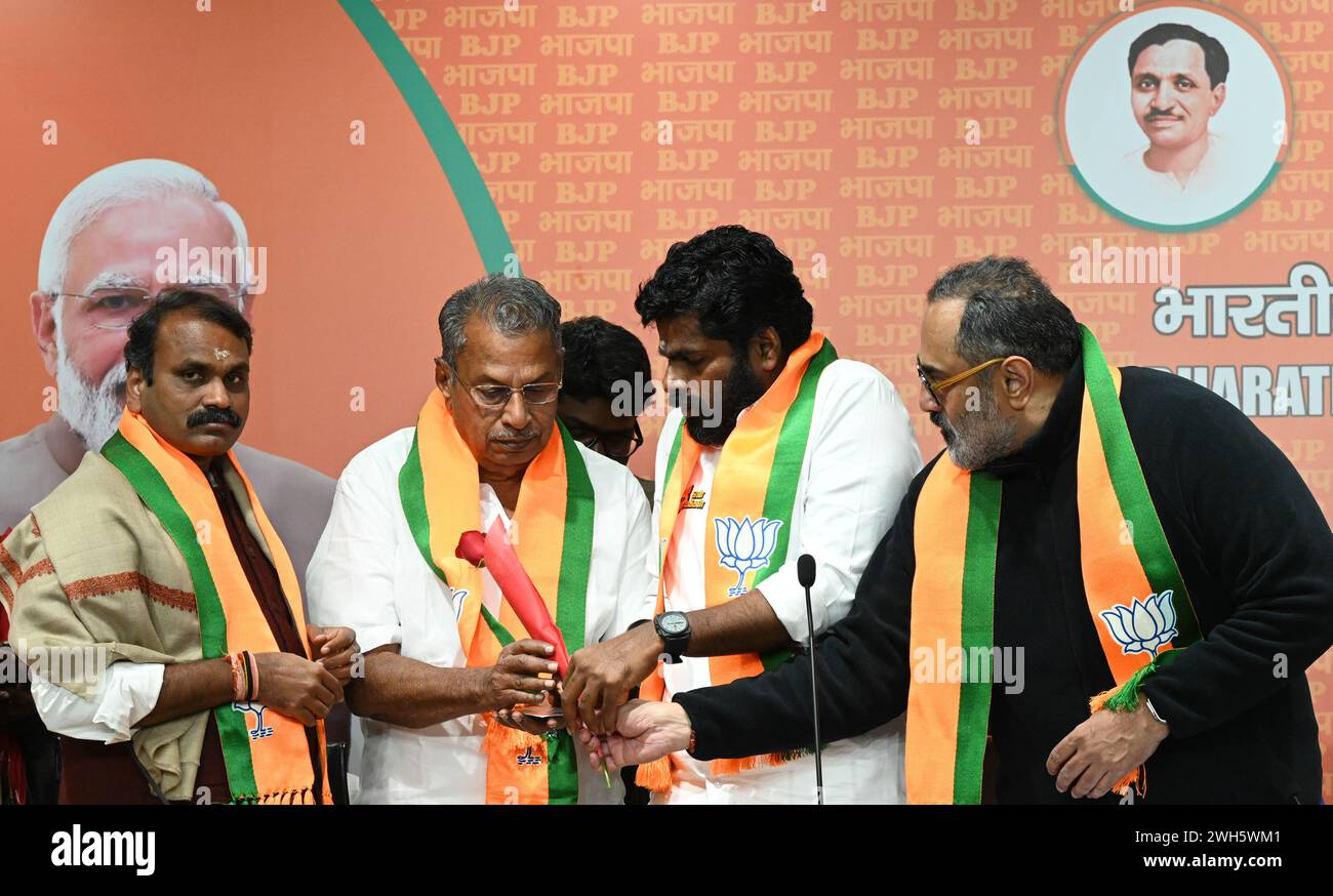 India. 07th Feb, 2024. NEW DELHI, INDIA - FEBRUARY 7: Ex. MLAs of ADMK and DMK join BJP in presence of Union Minister and BJP senior leader Rajeev Chandrasekhar, Tamil Nadu BJP President K. Annamalai at party headquarters on February 7, 2024 in New Delhi, India. (Photo by Sonu Mehta/Hindustan Times/Sipa USA) Credit: Sipa USA/Alamy Live News Stock Photo