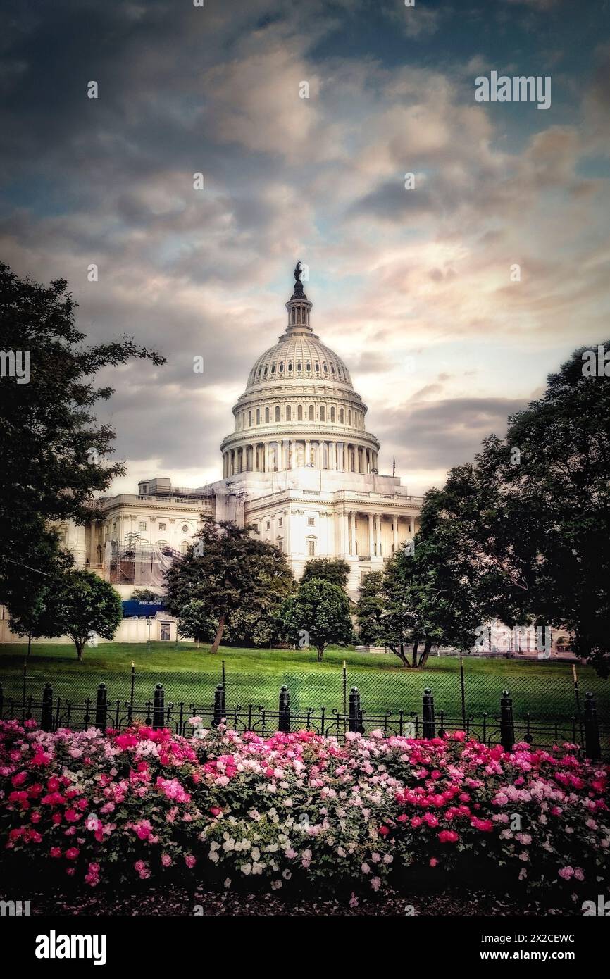 The Capitol Building, home to the Senate and the US House of Representatives on the National Mall, Washington DC. Stock Photo