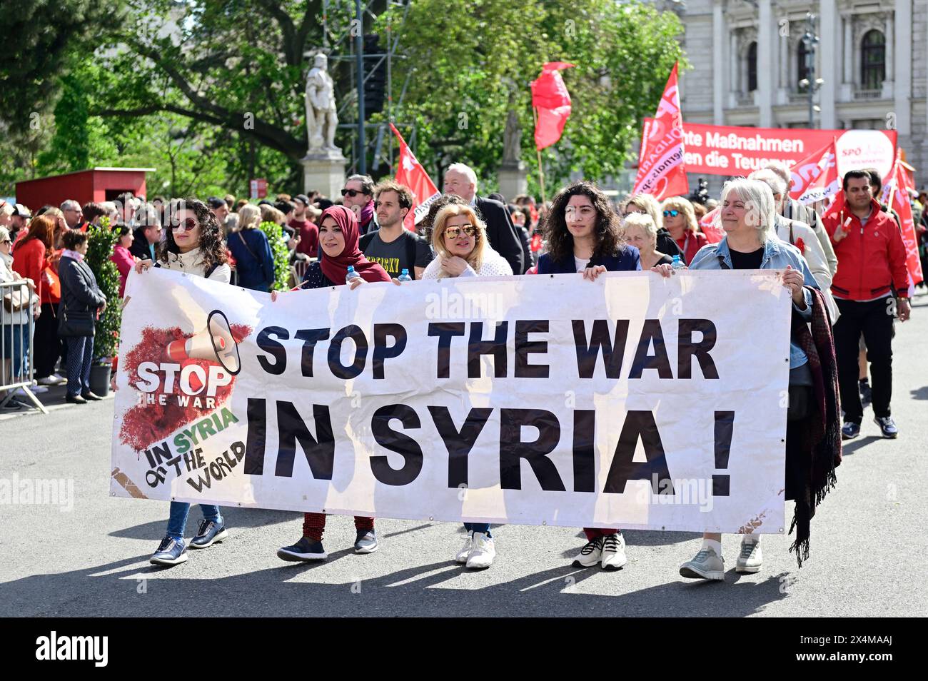 Vienna, Austria. 01st May, 2024. May Day march of the SPÖ Vienna (Social Democratic Party of Austria) at Town Hall Square in Vienna Stock Photo