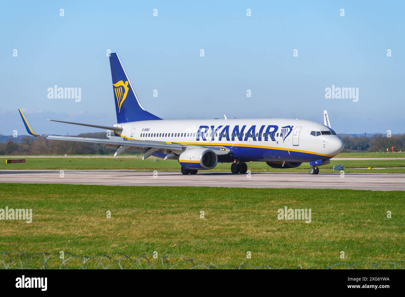 Ryanair Boeing 737 max after landing at Manchester Airport Stock Photo