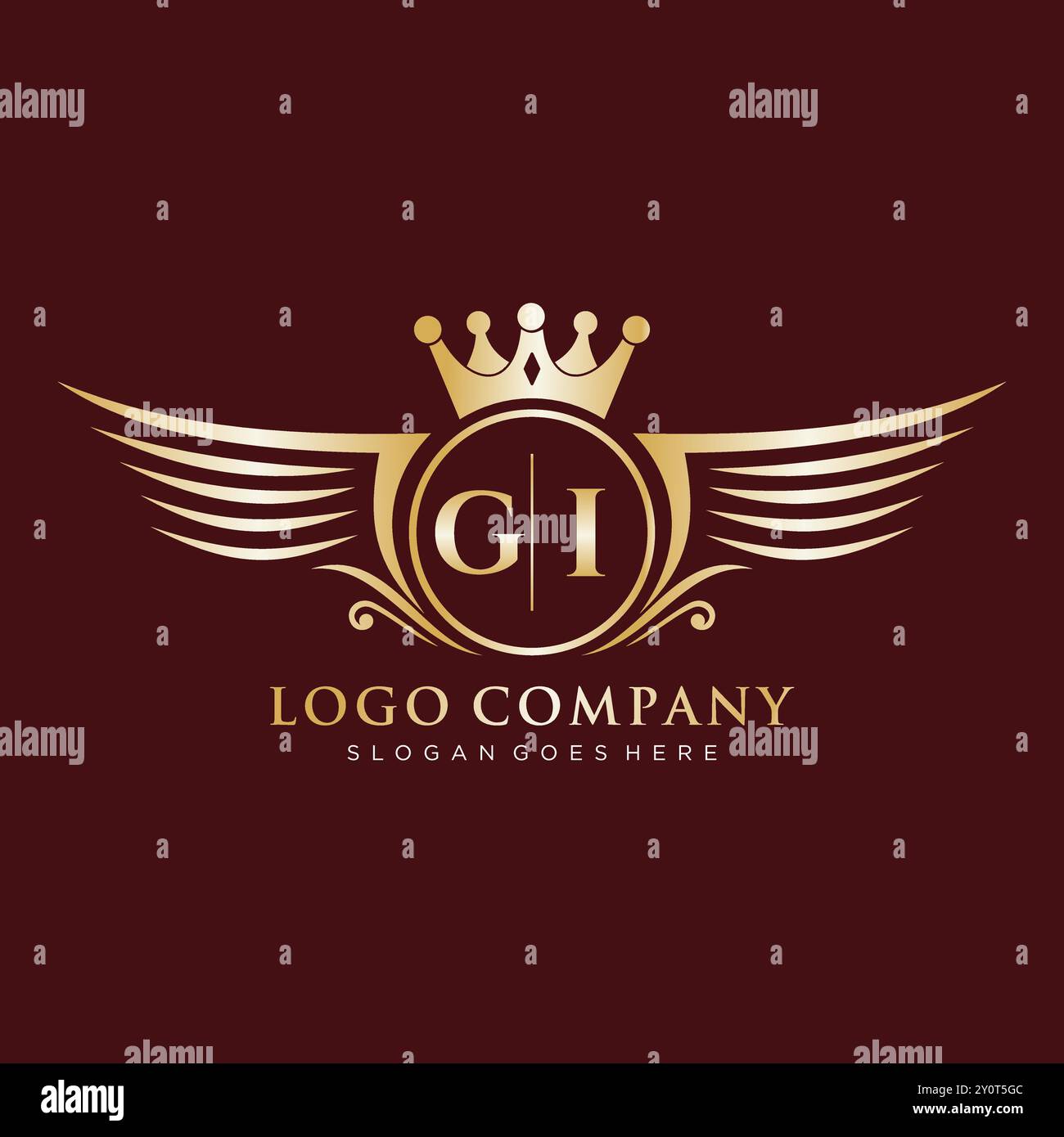 GI Letter Initial with Royal Wing Logo Stock Vector