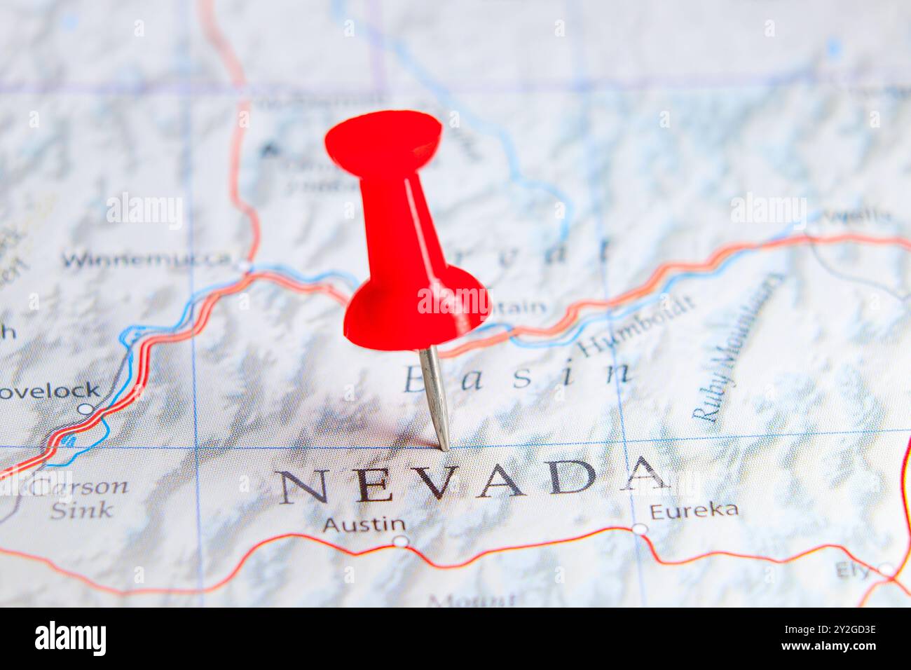 Nevada state, USA pin on map Stock Photo