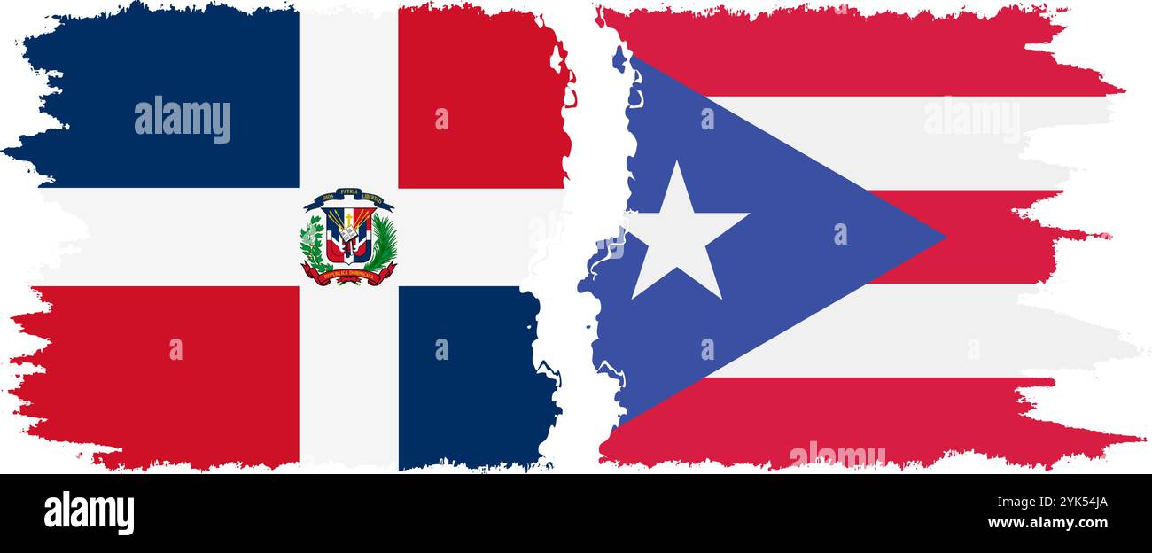 Puerto Rico and Dominican Republic grunge flags connection, vector Stock Vector