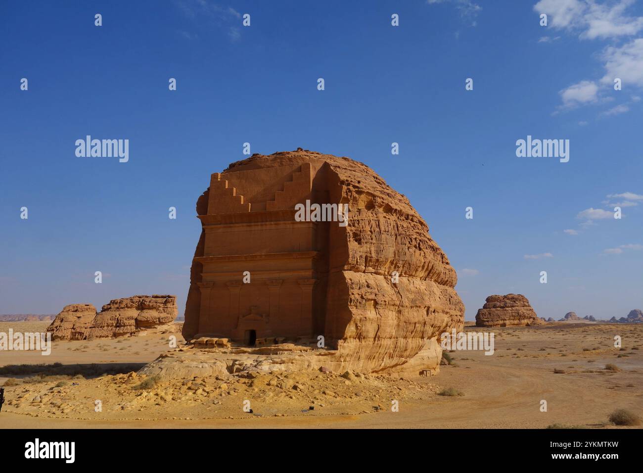 Ancient Nabatean Tomb of Qasir AlFarid (Tomb of Lihyan son of Kuza), Hegra Archaeological Site (al-Hijr / Madā ͐ in Ṣāliḥ), in the desert near Al Ula, Stock Photo