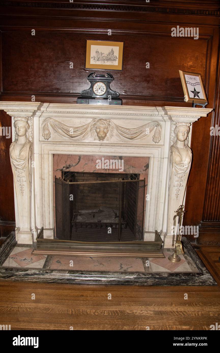 Fireplace in Sir Henry Pellatt's bedroom inside Casa Loma on Austin Terrace in Toronto, Ontario, Canada Stock Photo