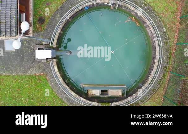 an sewage treatment plant from above filmed upwards in 4k Stock Video ...