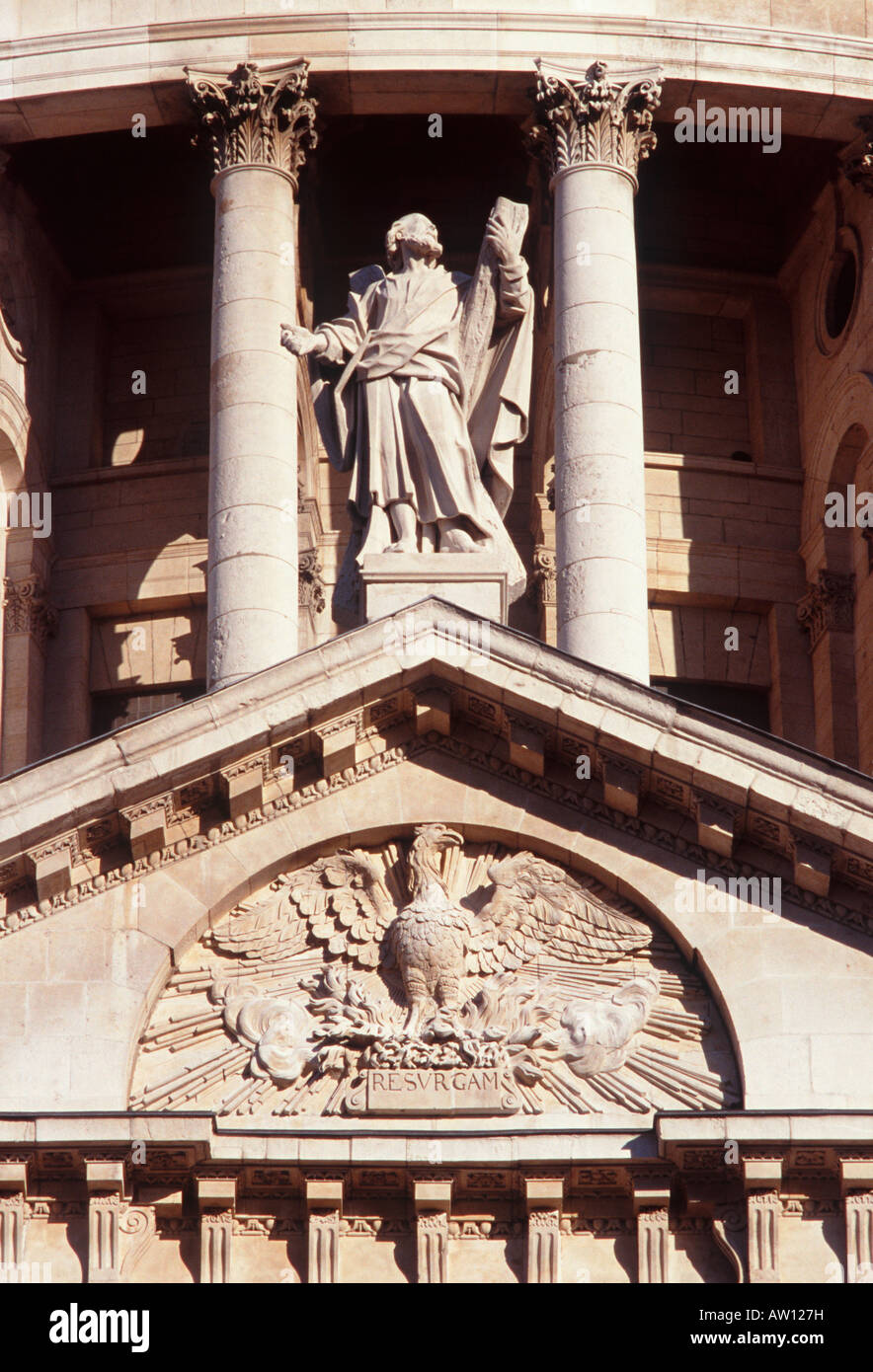 St Paul's Cathedral architectural detail: Phoenix rising from flames (sculptor Caius Cibber, 1698), City of London, England Stock Photo