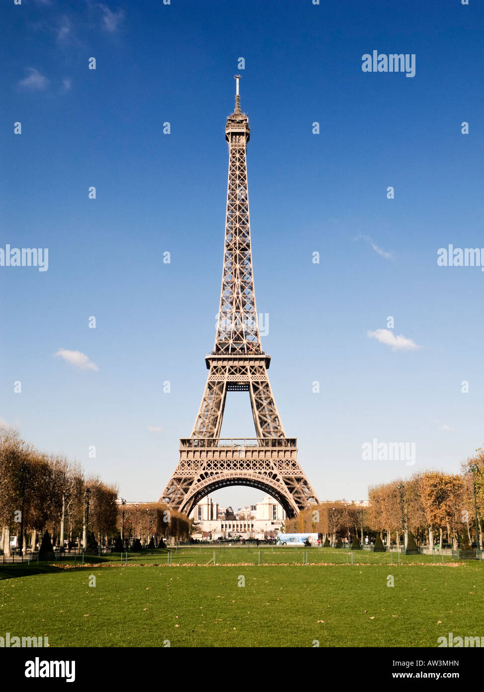 Paris, Eiffel Tower and the Parc du Champ de Mars in Autumn Stock Photo