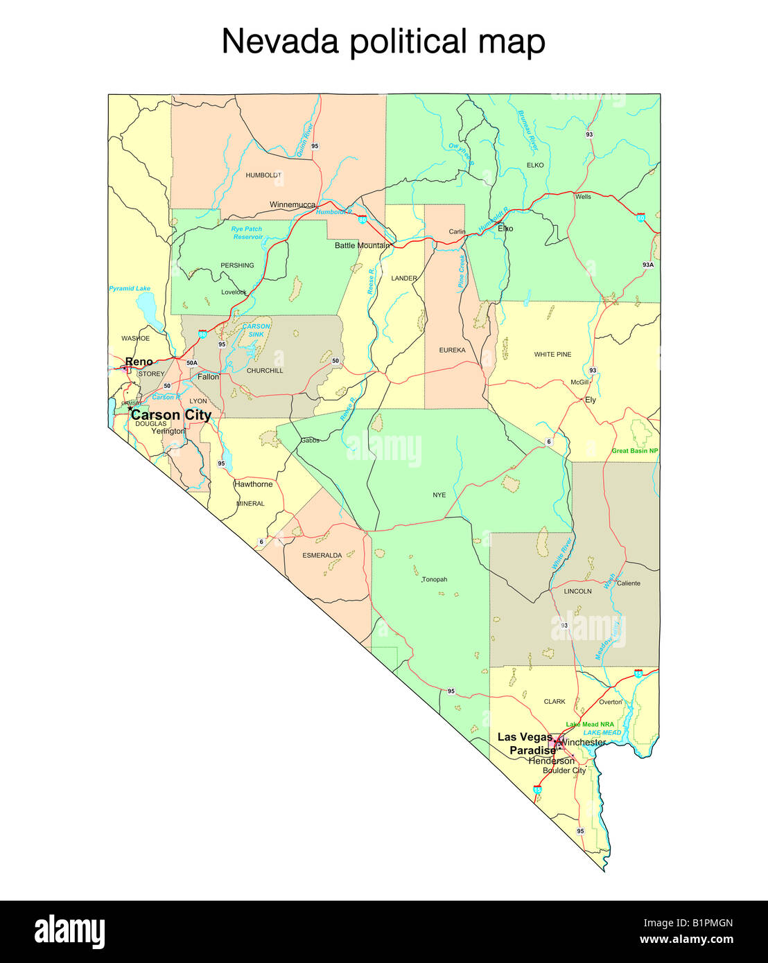 Nevada state political map Stock Photo