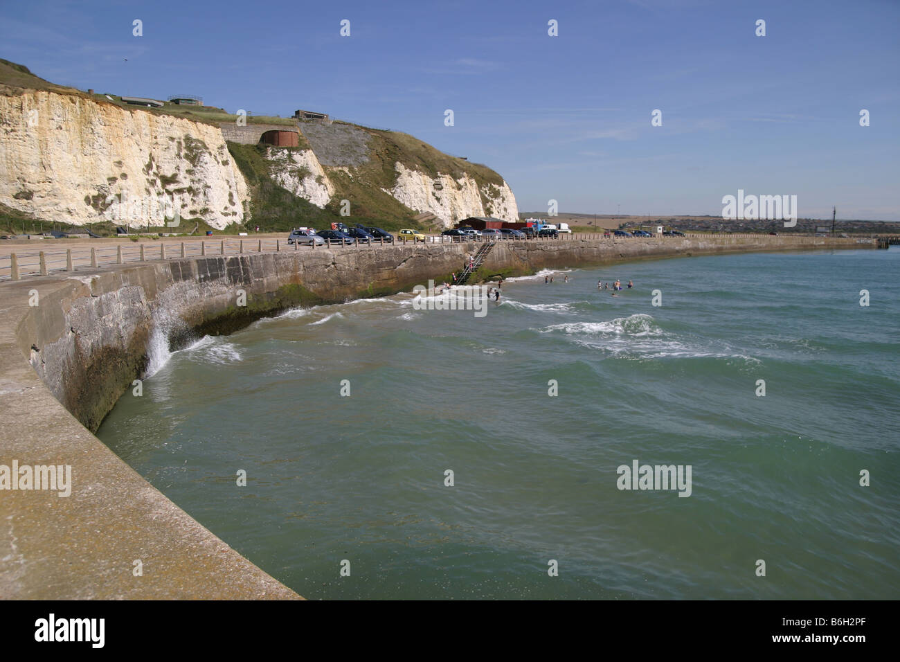 The harbour wall at Newhaven, East Sussex Stock Photo