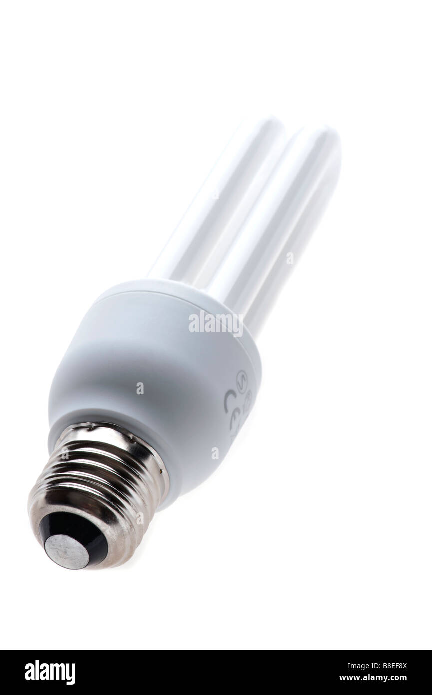 object on white compact florescent light bulb Stock Photo