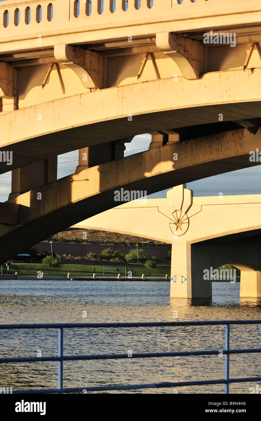 The old and new Mill Avenue bridges in Tempe Arizona Stock Photo