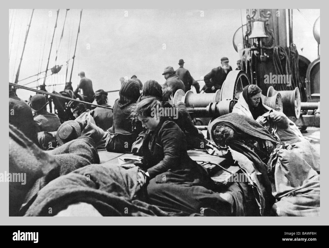 Immigrant Women Sitting on Steerage Deck Stock Photo