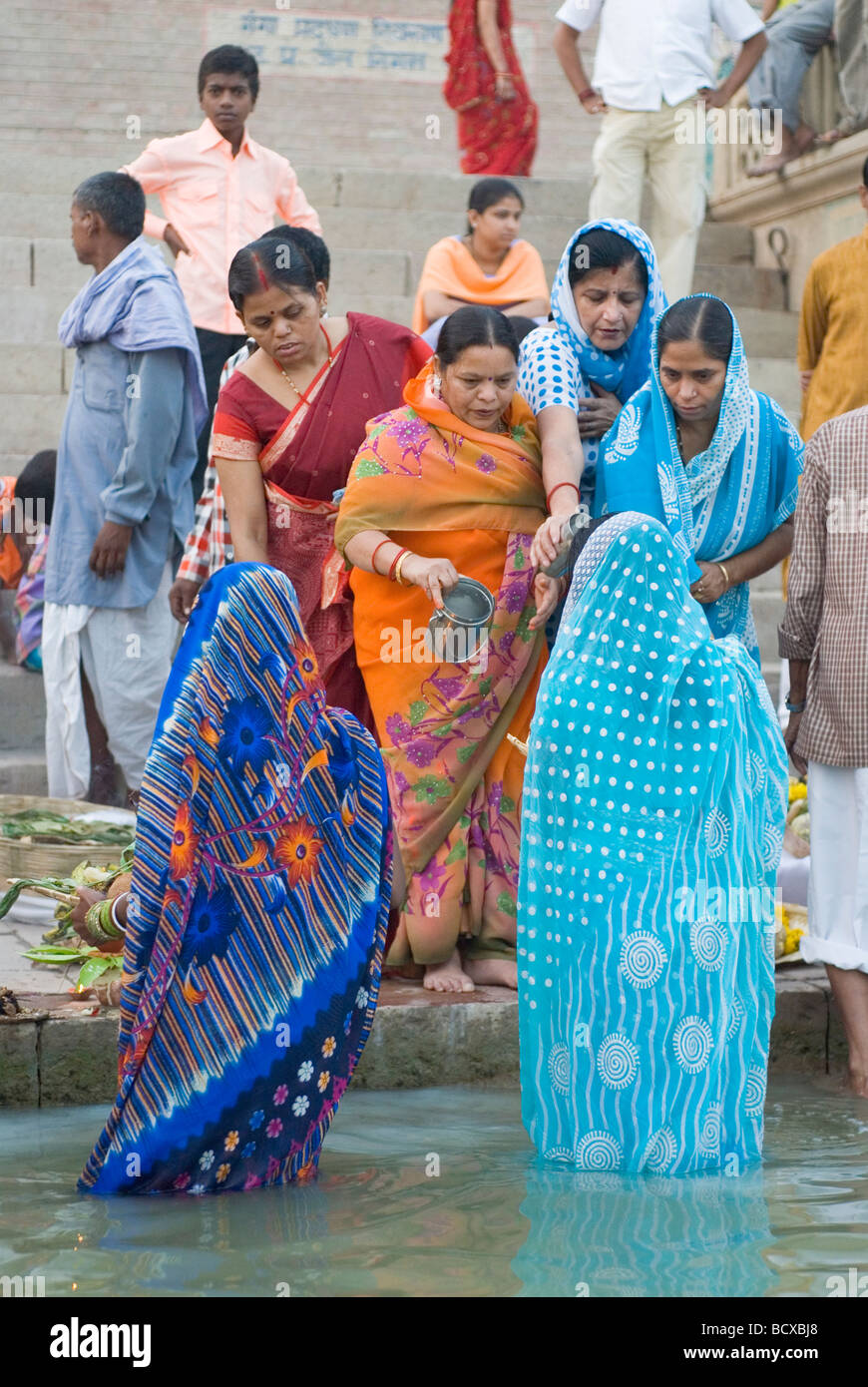 People bathing in Ganges river. Varanasi, India. Stock Photo