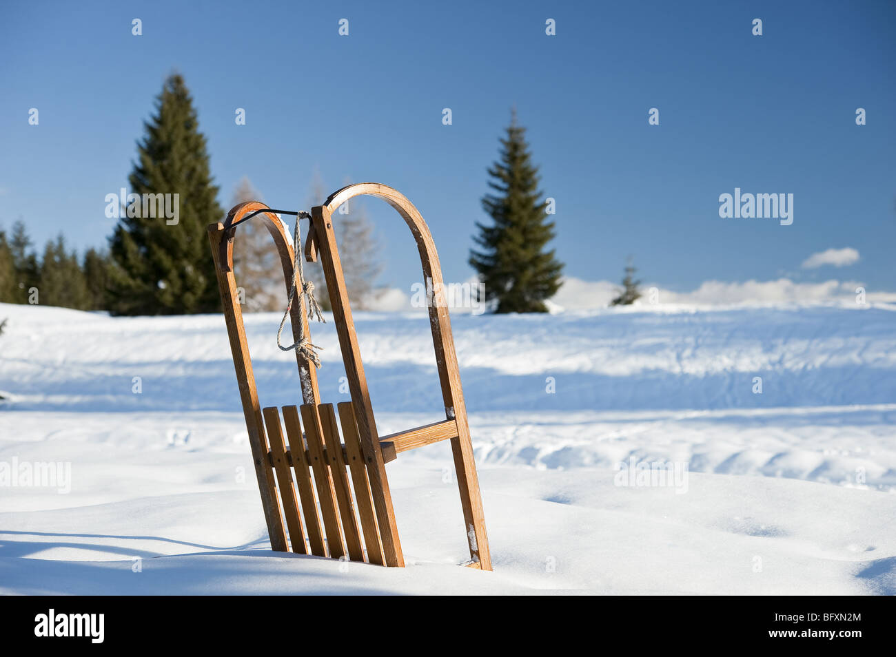 Sleigh in snow Stock Photo