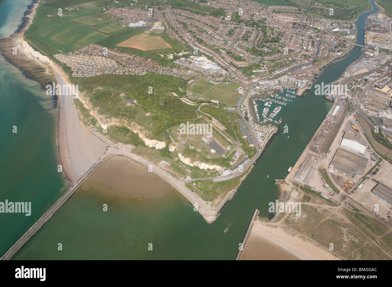 aerial photograph of Newhaven harbour, Sussex, England Stock Photo