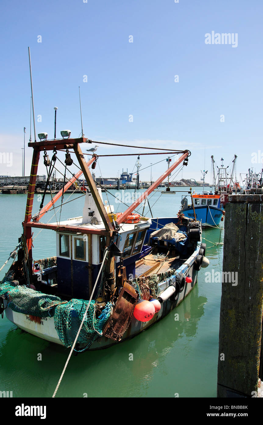 Fishing boat in harbour, West Quay, Newhaven, Lewes District, East Sussex, England, United Kingdom Stock Photo