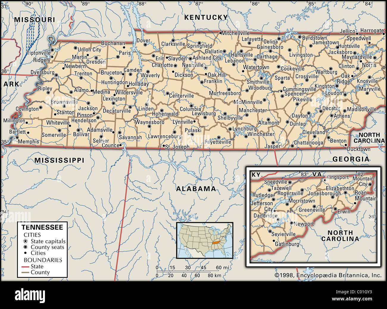 Political map of Tennessee Stock Photo - Alamy