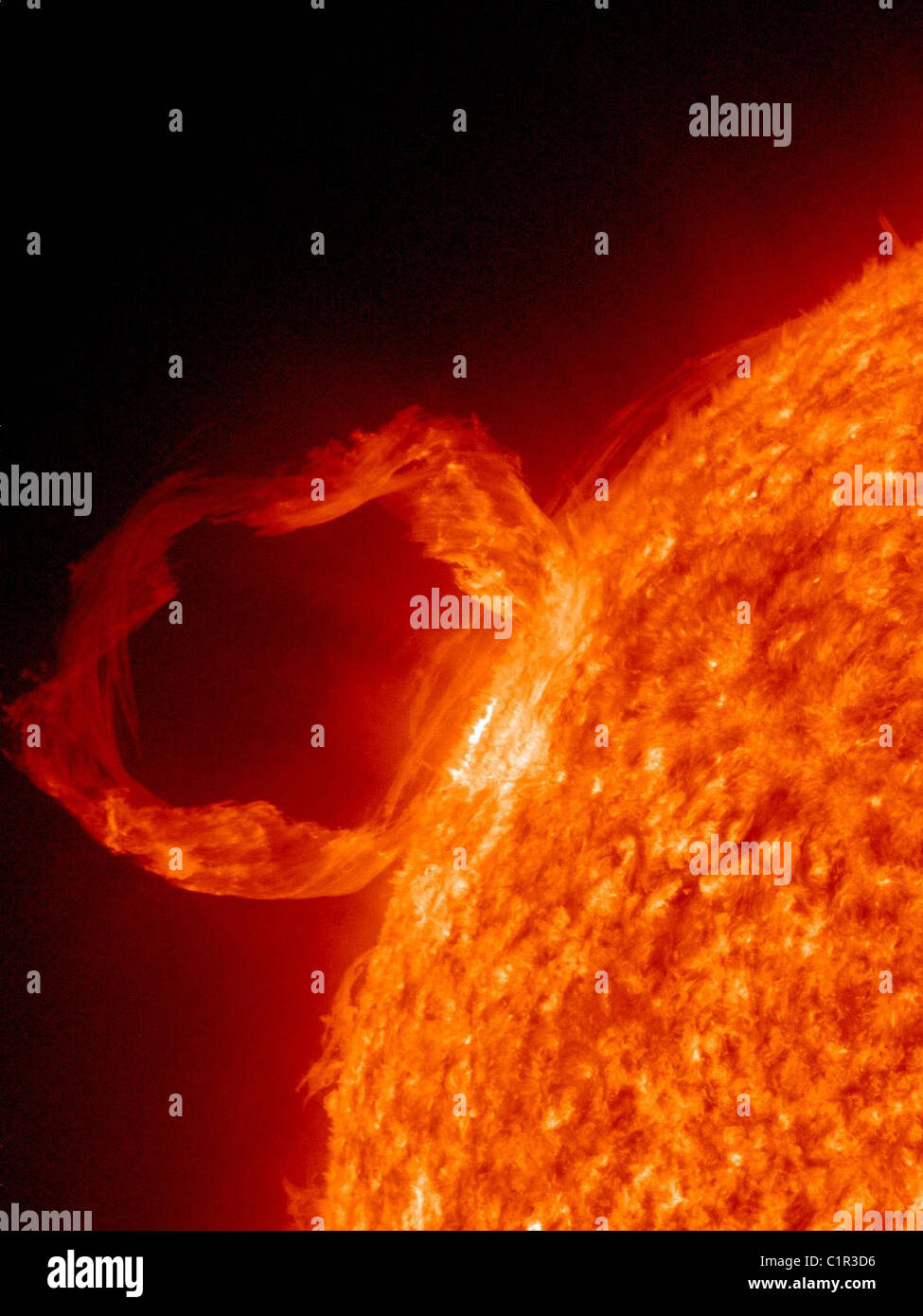 Solar Dynamics Observatory’s Atmospheric Imaging Assembly (AIA) shows in great detail a solar prominence  eruption. Stock Photo