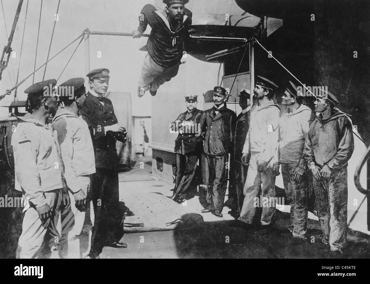 German sailors exercising on deck, 1916 Stock Photo