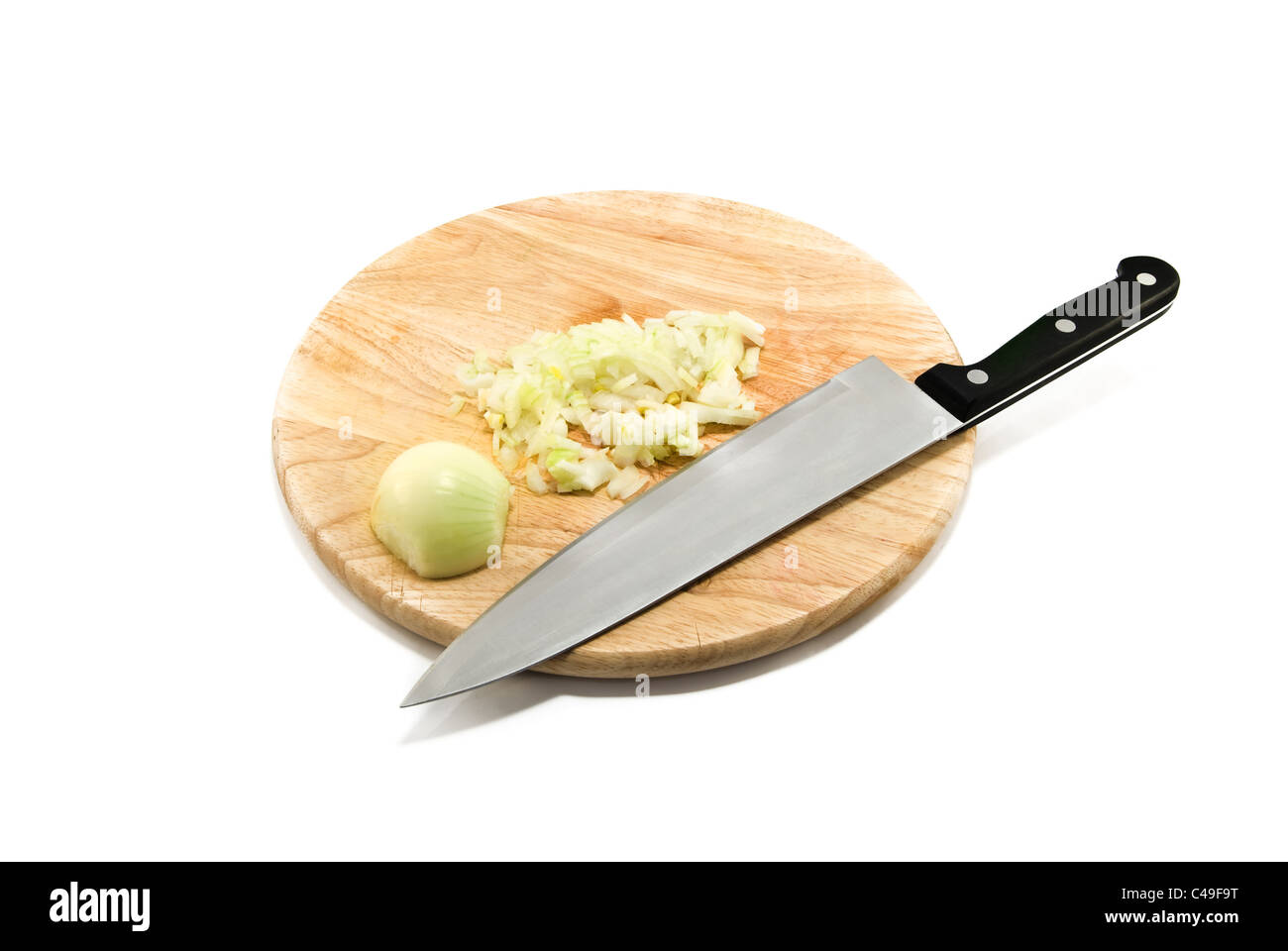 sliced onion on wooden board Stock Photo