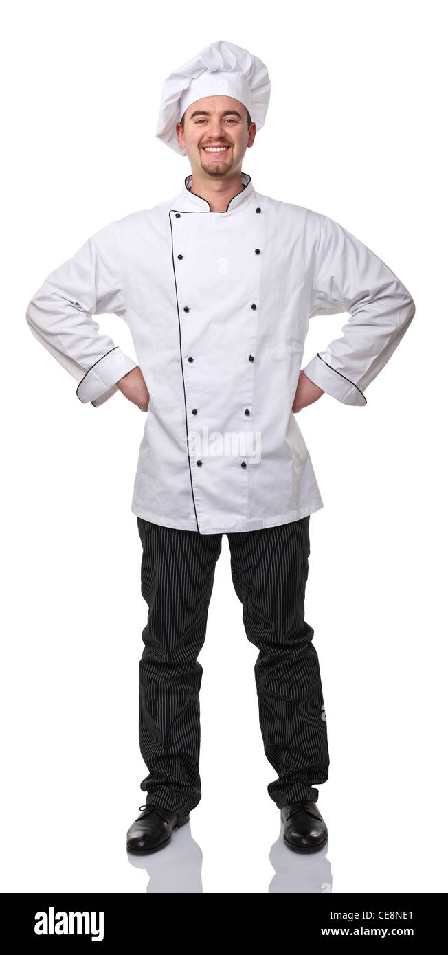 portrait of caucasian chef on white Stock Photo