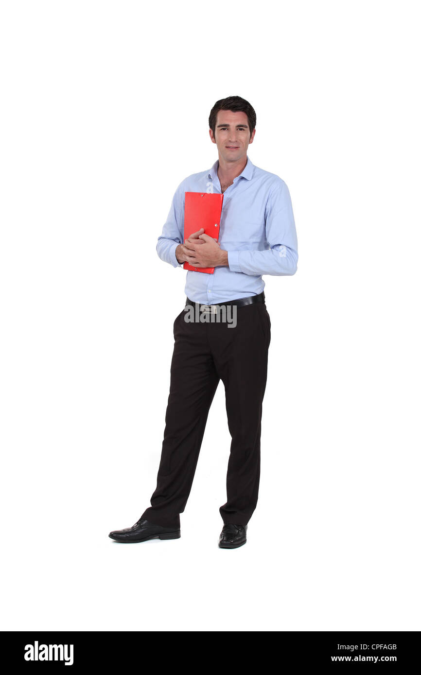 teacher standing on white background Stock Photo