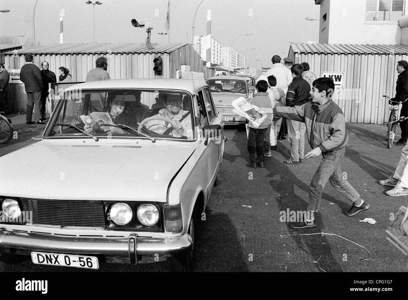 A Lada driving through the checkpoint at the border crossing on Heinrich-Heine street, Berlin, Germany Stock Photo