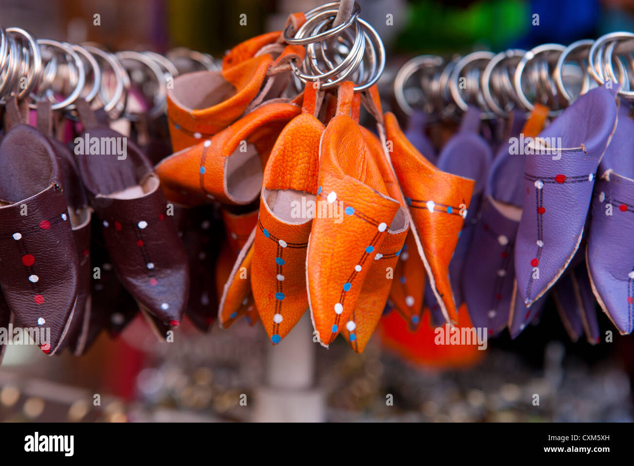 Keyring with traditional slipper, babusche Marrakech, Morocco Stock Photo