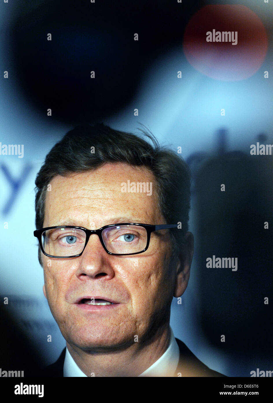 German Foreign Minister Guido Westerwelle talks to journalists at the German Embassy in Washington, DC, USA, 20 January 2012. Westerwelle will meet with United States Secretary of State Clinton among others in the USA. Photo: MAURIZIO GAMBARINI Stock Photo