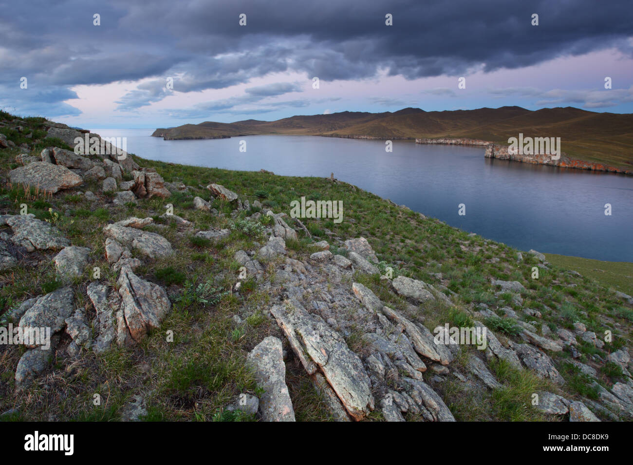 View to the Small Sea (Lake Baikal) from Khibin island. Siberia, Russia Stock Photo