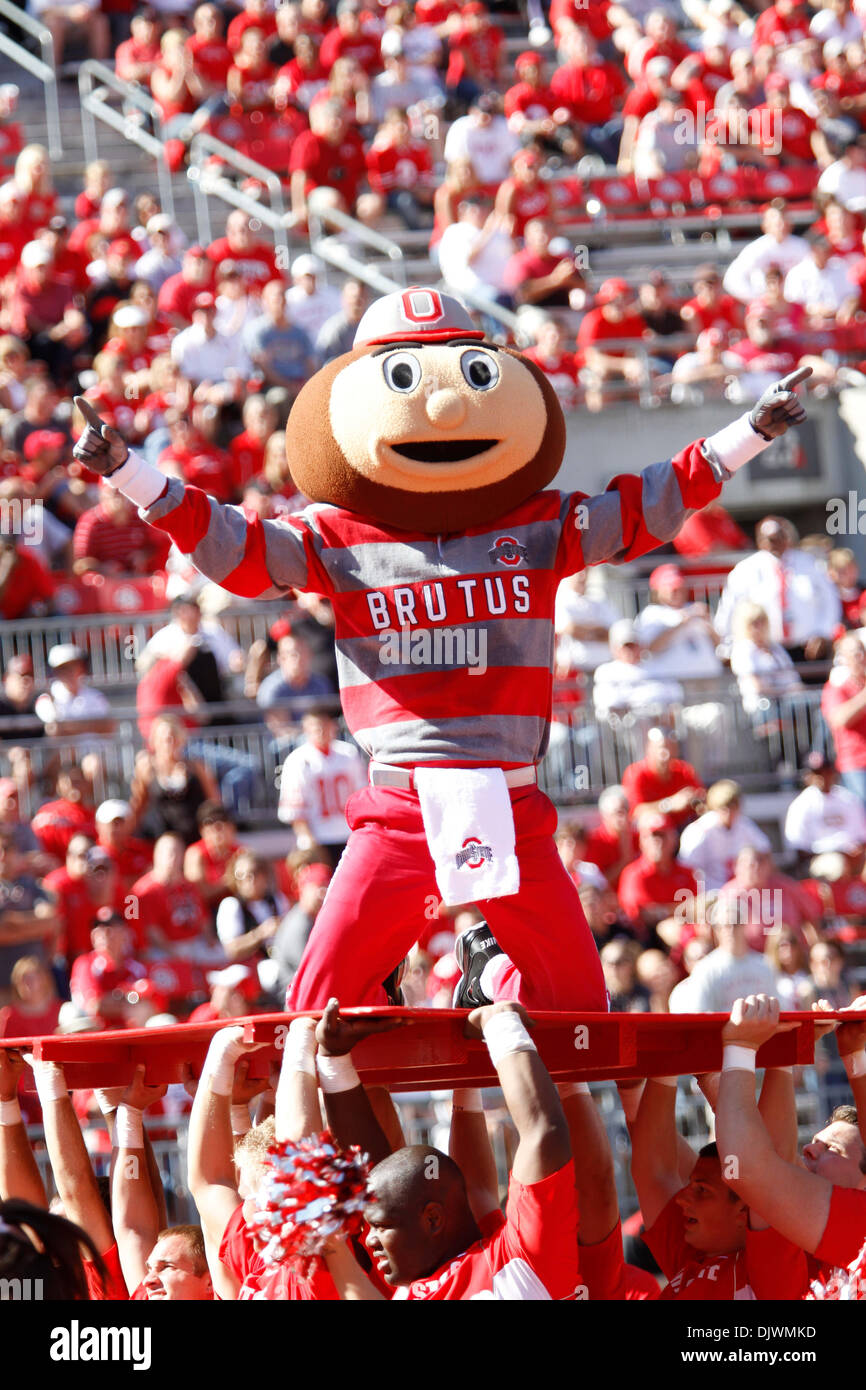 Oct. 9, 2010 - Columbus, Ohio, United States of America - Ohio State mascot, Brutus, celebrates in the end zone late in the fourth quarter of the game between Indiana and Ohio State at Ohio Stadium, Columbus, Ohio. Ohio State defeated Indiana 38-10. (Credit Image: © Scott Stuart/Southcreek Global/ZUMApress.com) Stock Photo