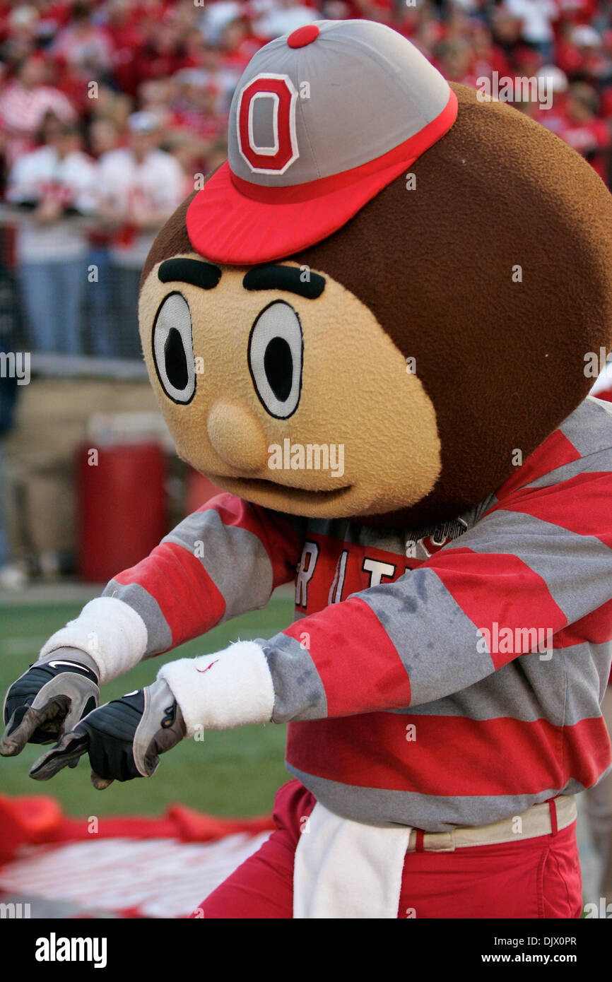 Oct. 16, 2010 - Madison, Wisconsin, United States of America - Brutus Buckeye on the field prior to the game between #1 Ohio State and #18 Wisconsin at Camp Randall Stadium, Madison, Wisconsin. Wisconsin defeated Ohio State 31-18. (Credit Image: © Scott Stuart/Southcreek Global/ZUMApress.com) Stock Photo