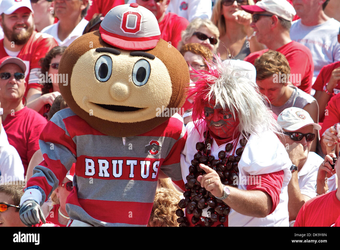 Sept. 3, 2011 - Columbus, Ohio, U.S - Ohio State Buckeyes mascot Brutus and Buckeyeman in the stands during the game between Akron and Ohio State at Ohio Stadium, Columbus, Ohio.  Ohio State defeated Akron 42-0. (Credit Image: © Scott Stuart/Southcreek Global/ZUMAPRESS.com) Stock Photo