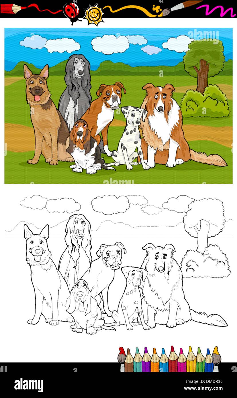 dogs breeds cartoon for coloring book Stock Vector