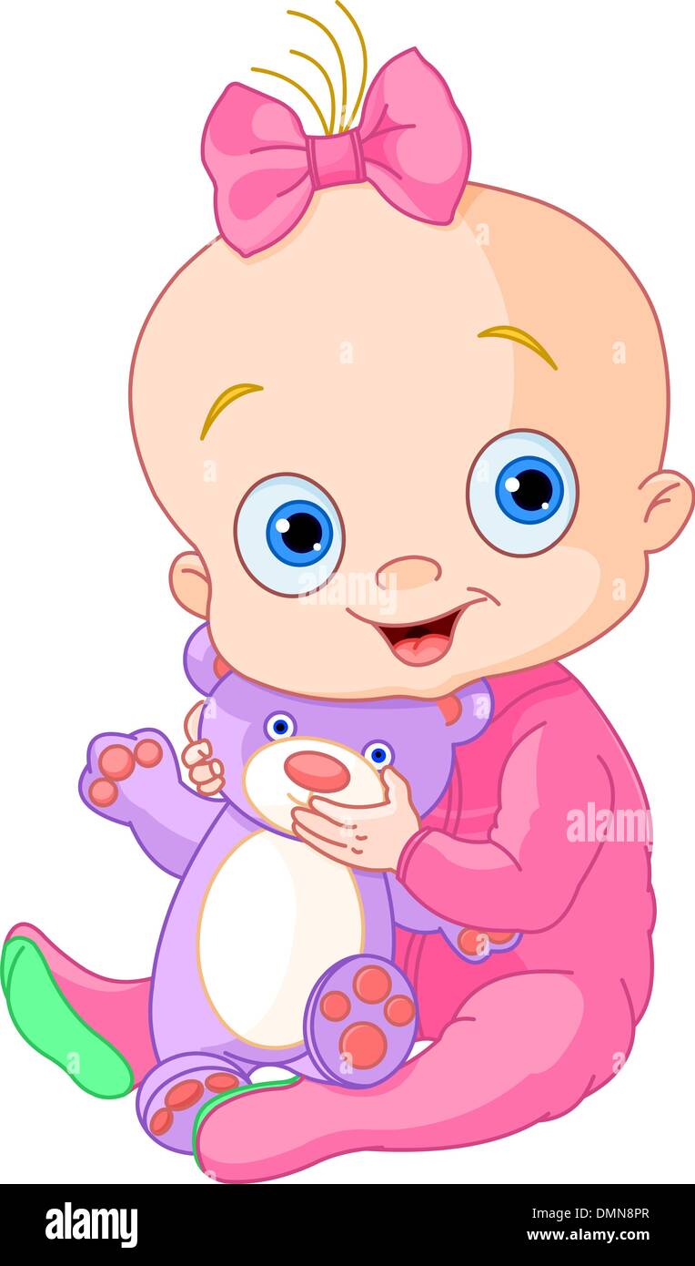 Cute baby girl with Teddy Bear Stock Vector