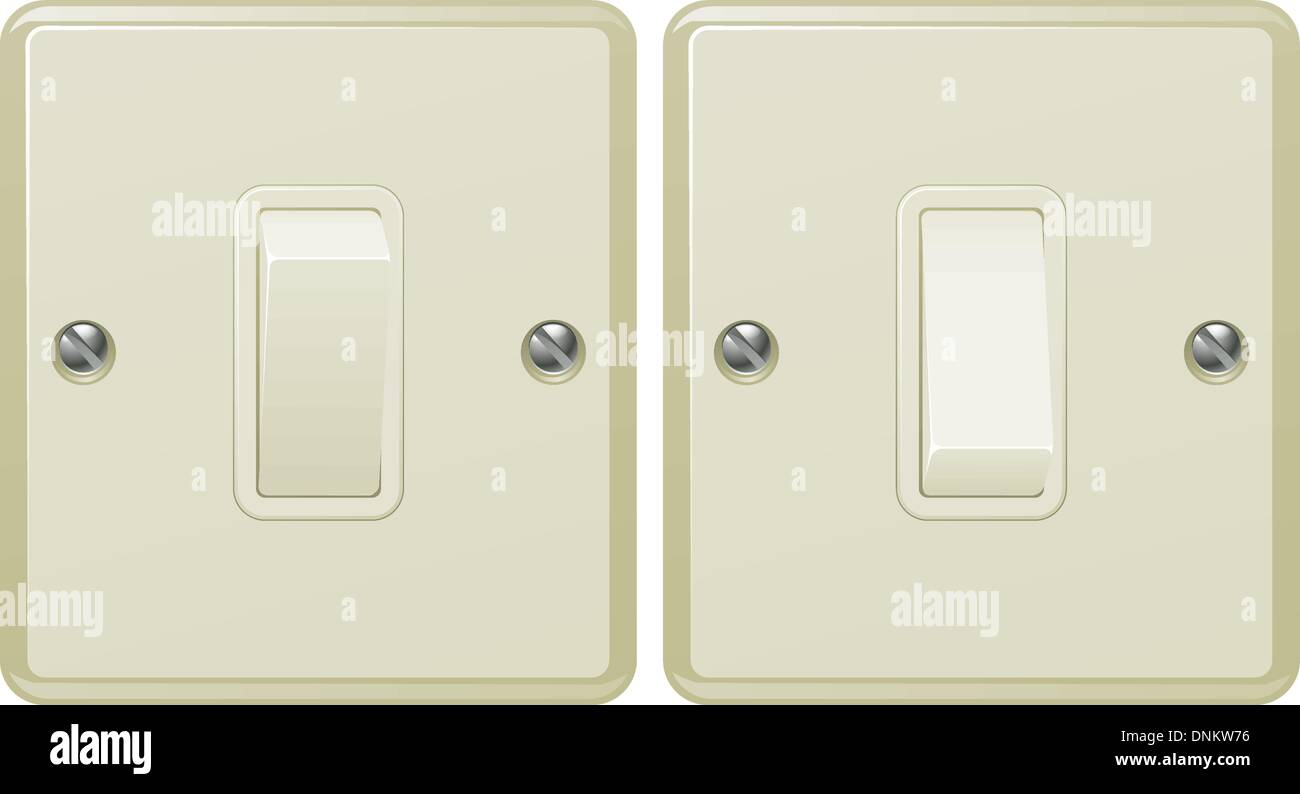 Illustrations of a light switch in the on and off positions Stock Vector