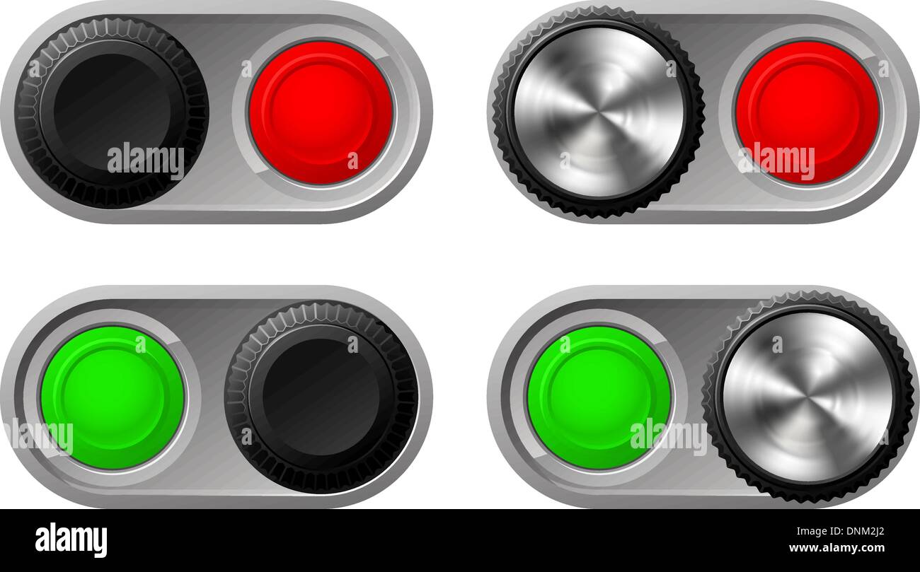 Illustration of toggle switches in both settings with green and red lights Stock Vector