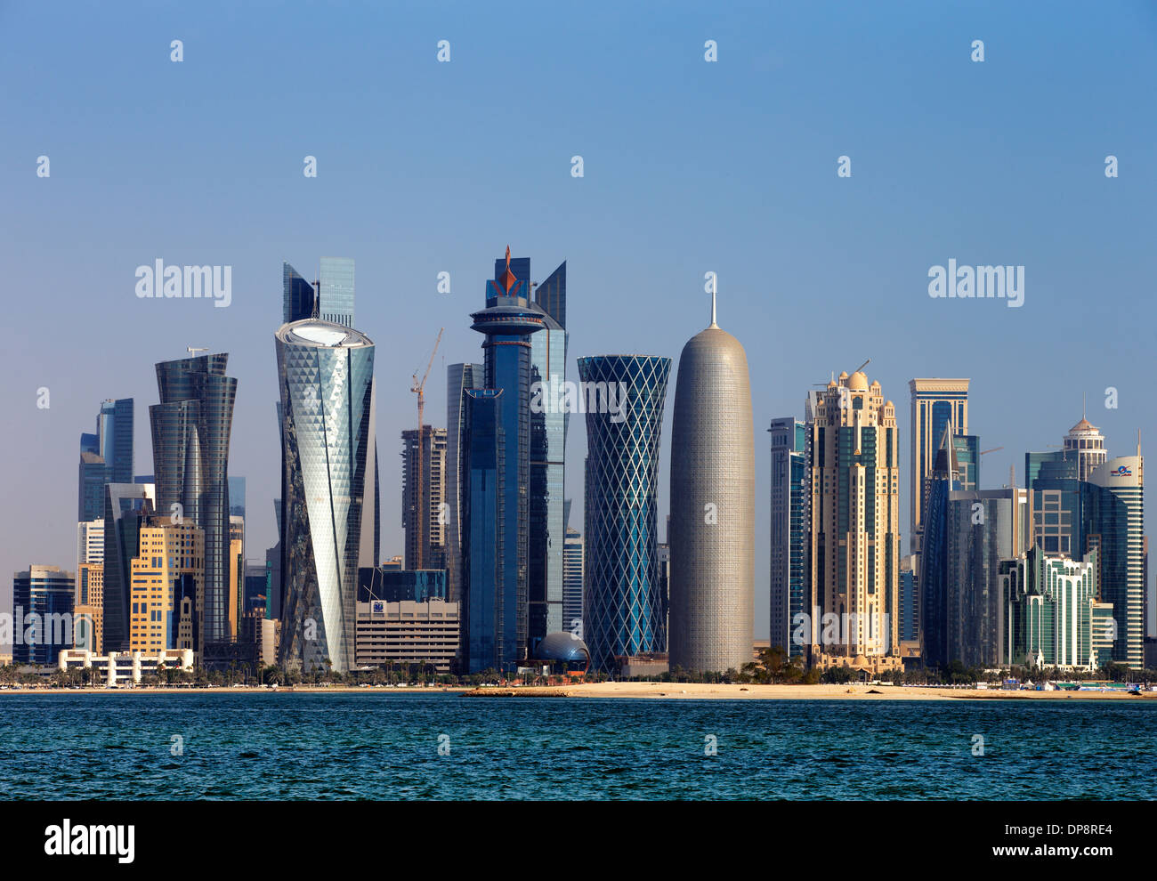 Doha, Qatar: The West Bay City skyline as viewed from The Grand Mosque Doha Stock Photo