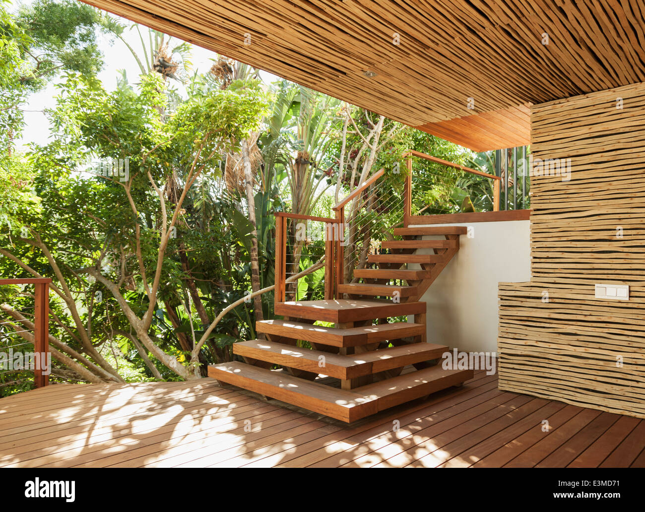 Wooden stairs and deck Stock Photo