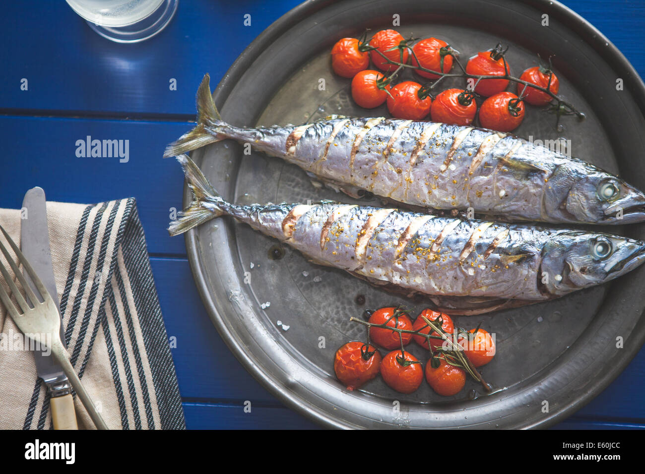 a plate of fresh mackerel Stock Photo